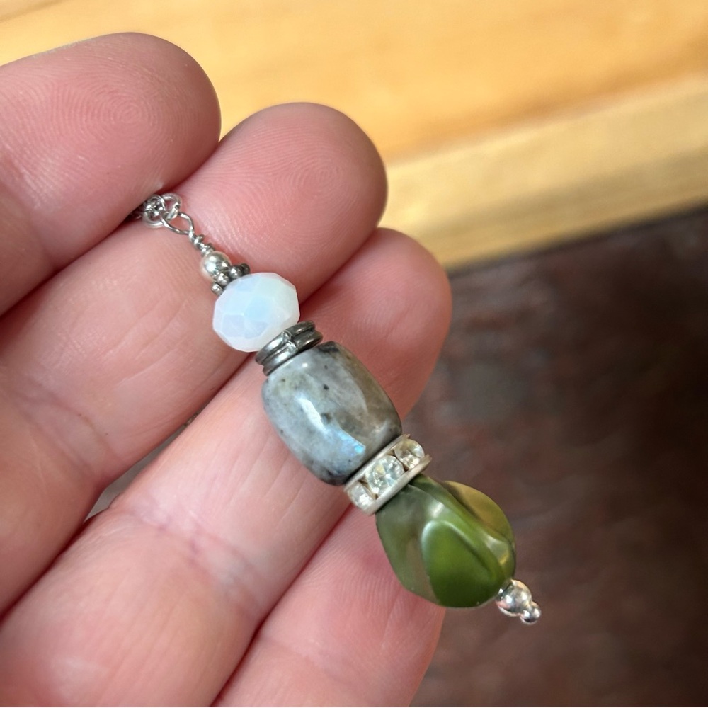 Handcrafted faceted crystal labradorite pendant on chain necklace
